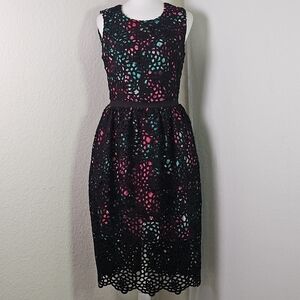 Wolven Anthropologie Women's Terrace Black Lace Overlay Floral Sheath Dress Sz 4